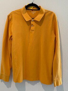 Amazon Essentials Men Long Sleeve Pique Polo Shirt Mustard Yellow Slim Fit Large
